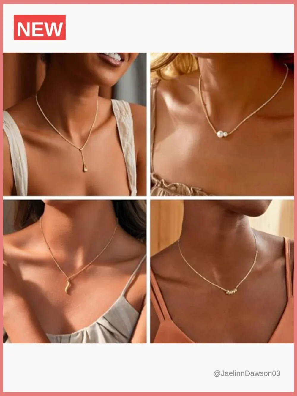 Dainty 14K Gold Plated Beaded Chain Pendant Necklace Set